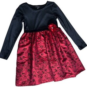 George Girls Velvet Long Sleeve Satin Party Dress Black/Red L(12)